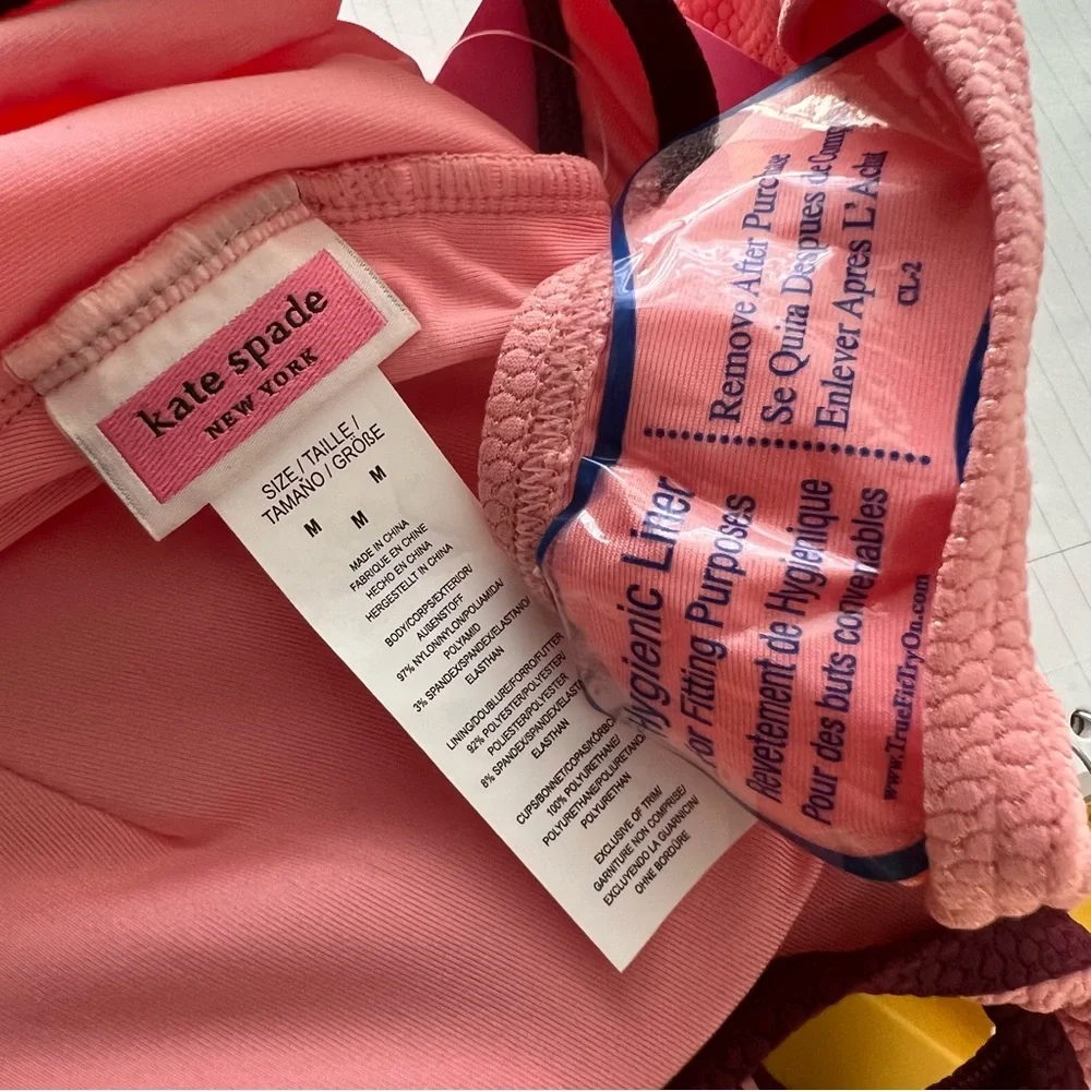 NWT Kate Spade New York Shell Pink Contrast Trim One Piece Swimsuit Bikini M - Picture 11 of 13